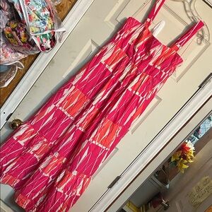 London Times Pink and White Geometric Maxi Dress
